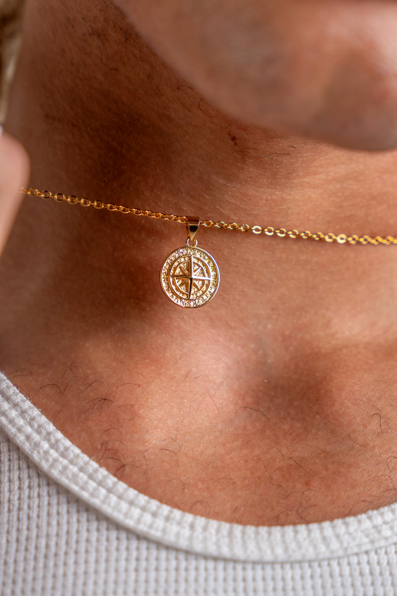 Gold Pendant Necklace - Compass