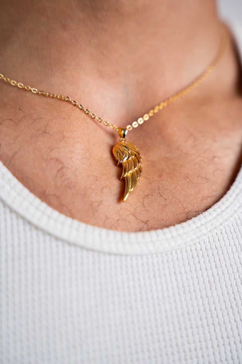 Gold Pendant Necklace - Angel Wing