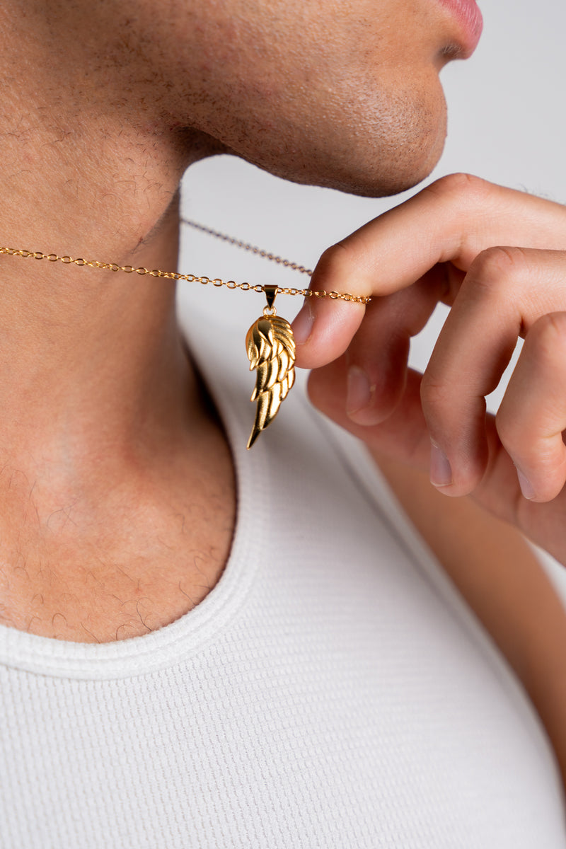 Gold Pendant Necklace - Angel Wing