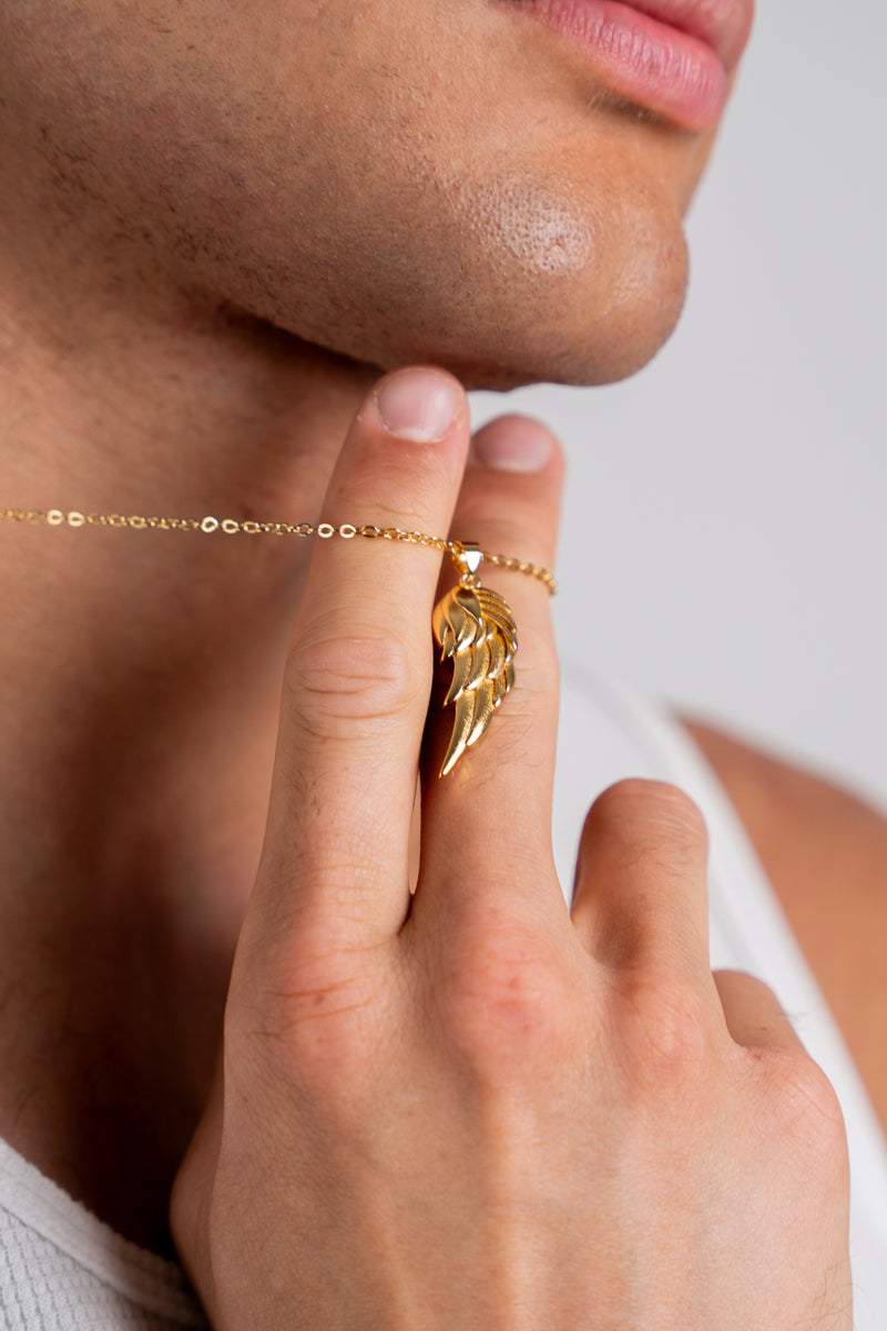 Gold Pendant Necklace - Angel Wing