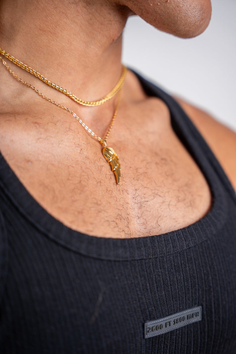 Gold Pendant Necklace - Angel Wing