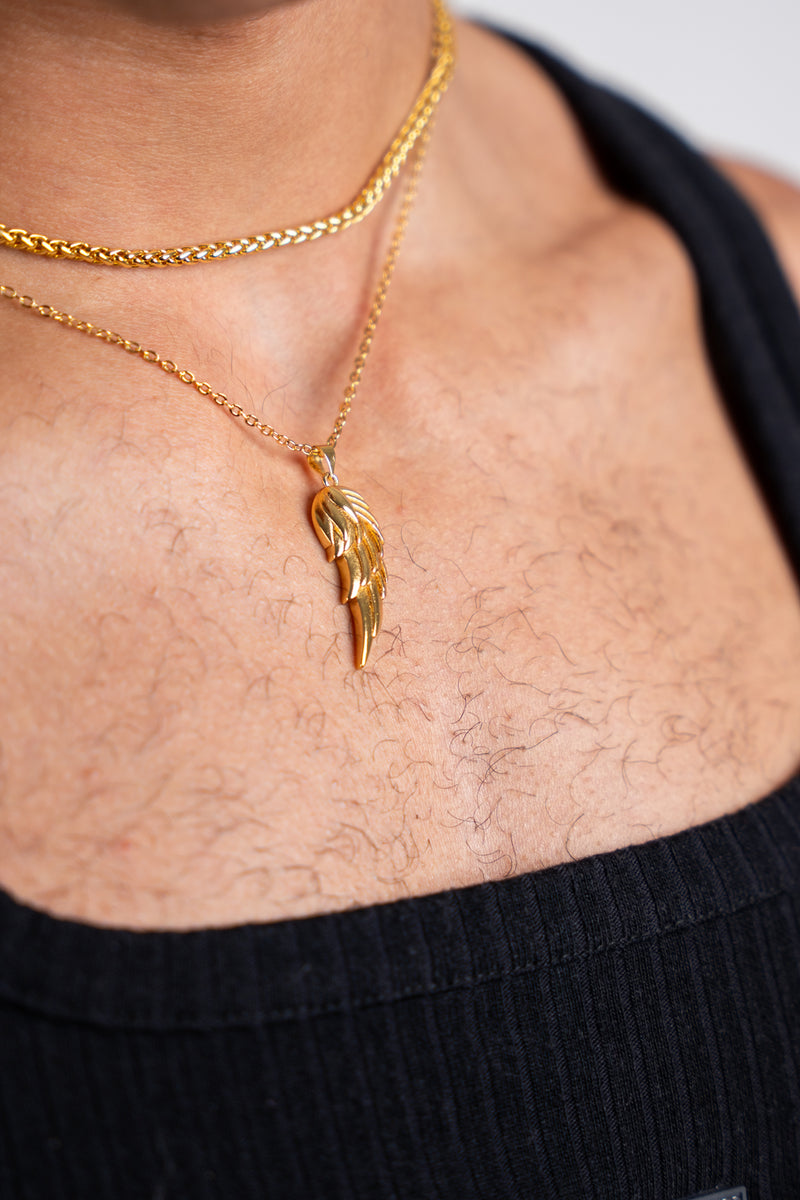 Gold Pendant Necklace - Angel Wing