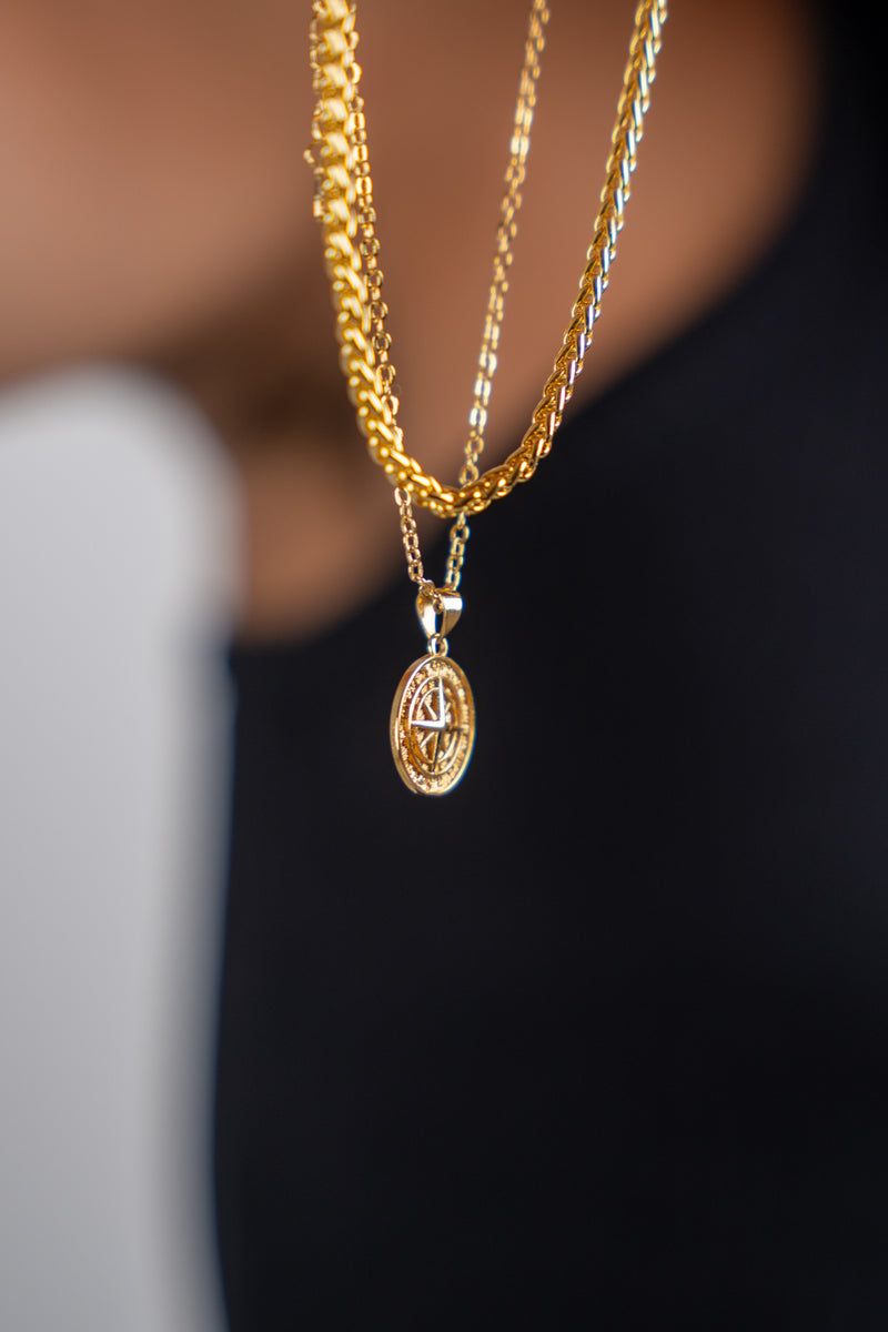 Gold Set - Compass and 5mm Rope Chain Necklace