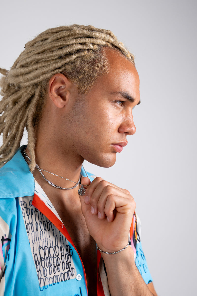 SILVER SET - COMPASS AND 5MM ROPE CHAIN NECKLACE