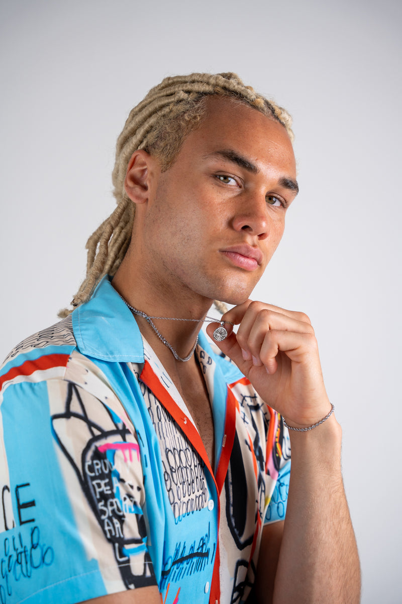 SILVER SET - COMPASS AND 5MM ROPE CHAIN NECKLACE