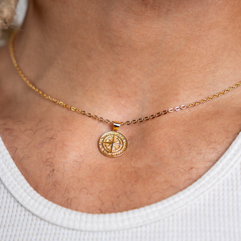 Gold Pendant Necklace - Compass