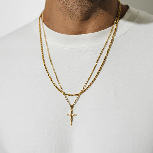 Gold Set - Crucifix and 5mm Rope Chain Necklace