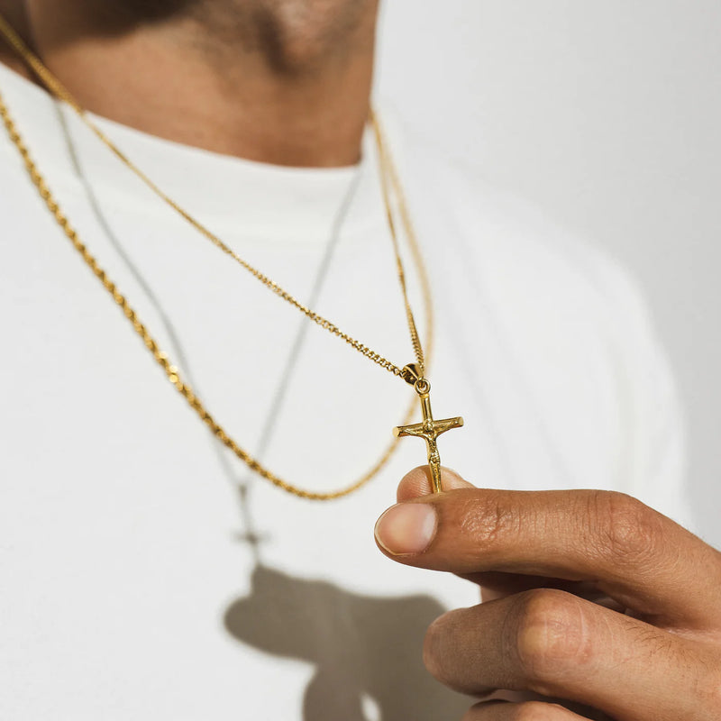 Gold Set - Crucifix and 5mm Rope Chain Necklace