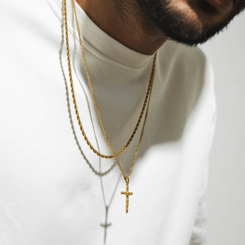Gold Set - Crucifix and 5mm Rope Chain Necklace