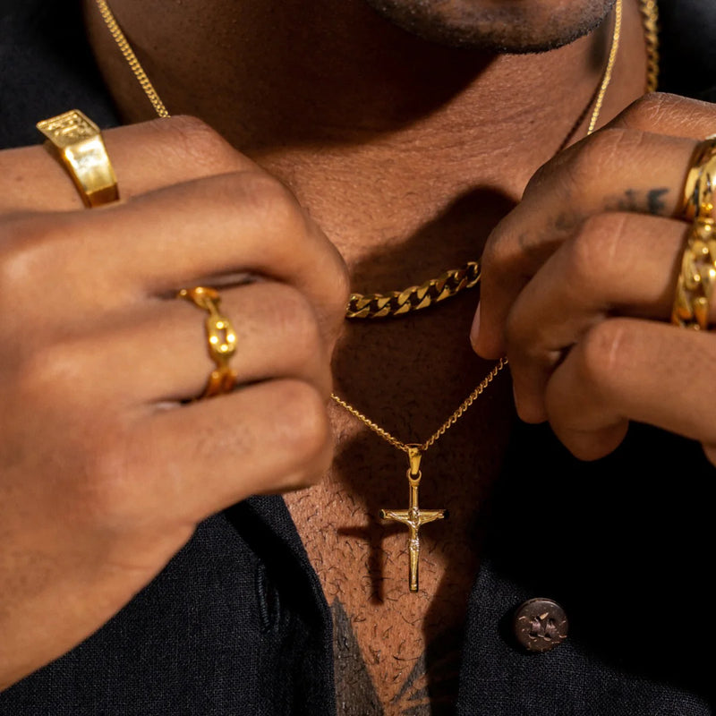 Gold Set - Crucifix and 5mm Rope Chain Necklace