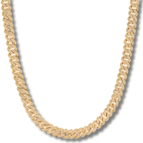 Gold Diamond Prong Link Chain Necklace - Cuban 14mm