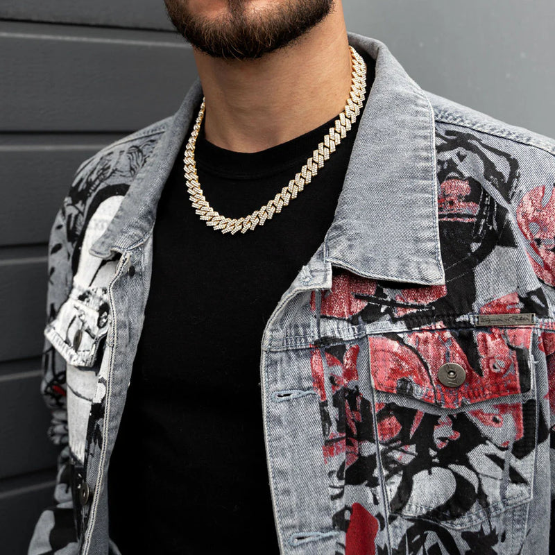 Gold Diamond Prong Link Chain Necklace - Cuban 14mm