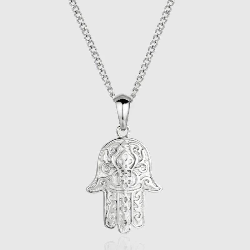 Silver Hamsa Hand Pendant Necklace