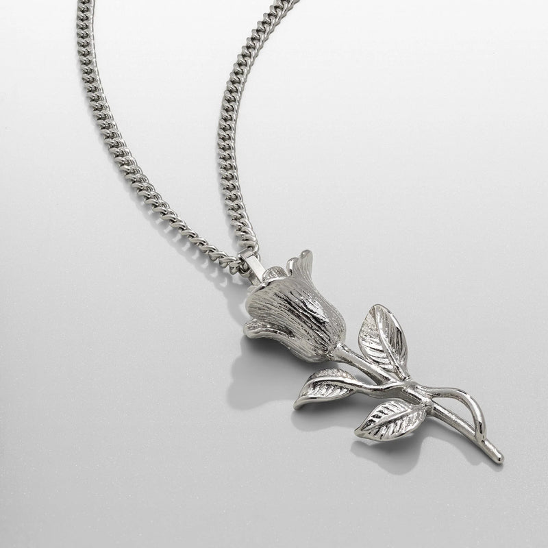 Rose Pendant Necklace - Silver Plated