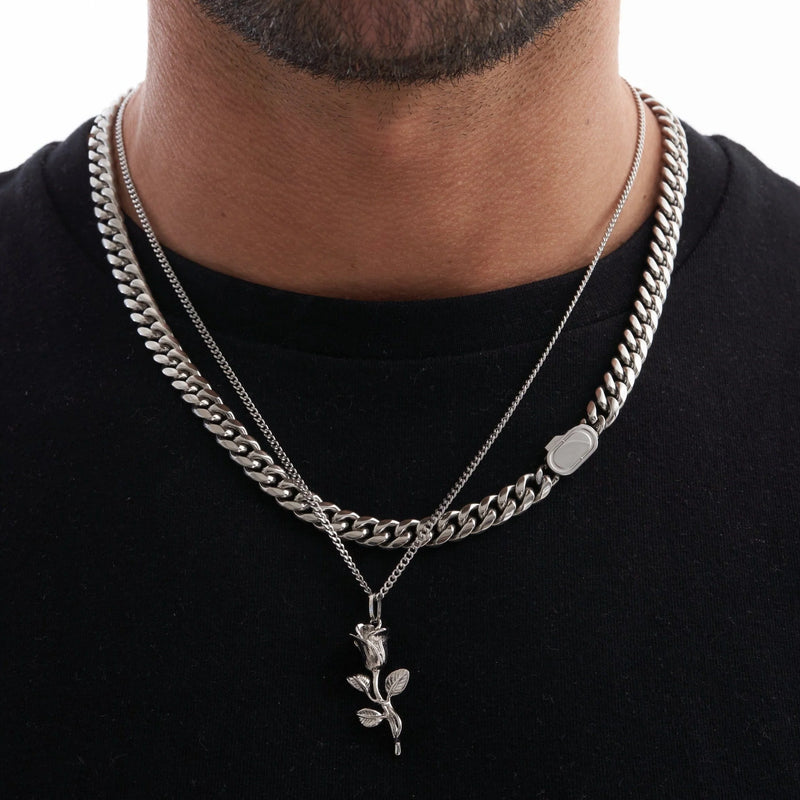 Rose Pendant Necklace - Silver Plated