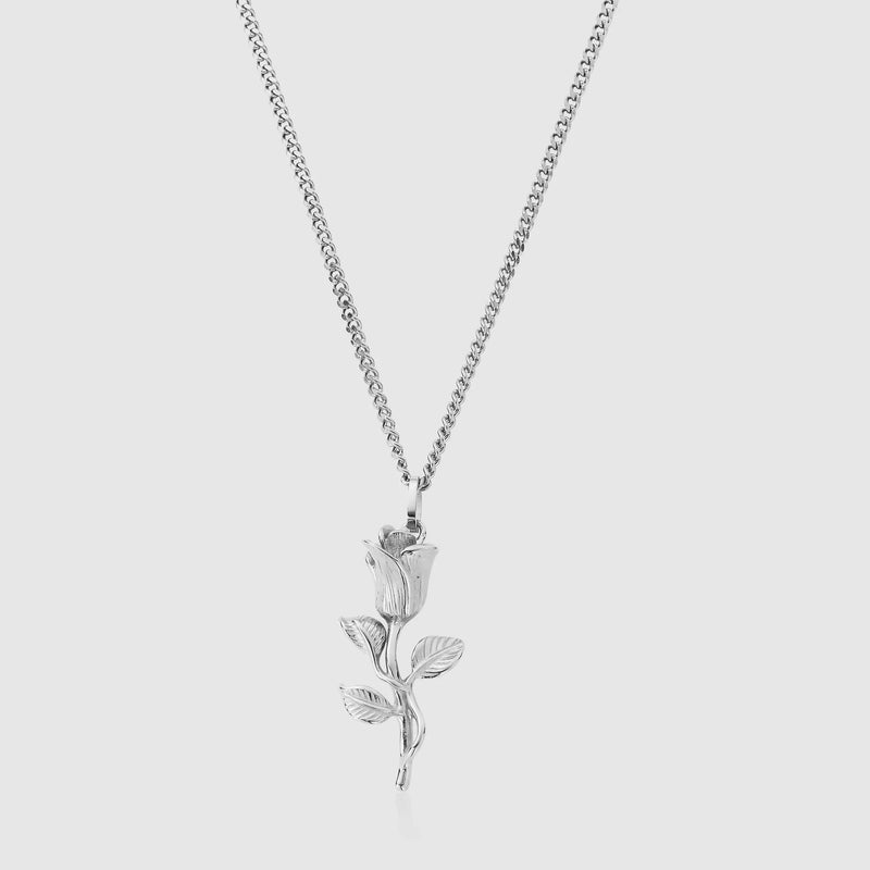 Rose Pendant Necklace - Silver Plated