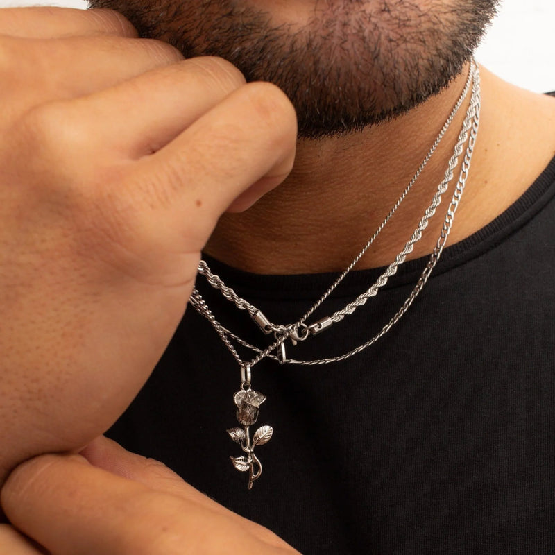 Rose Pendant Necklace - Silver Plated