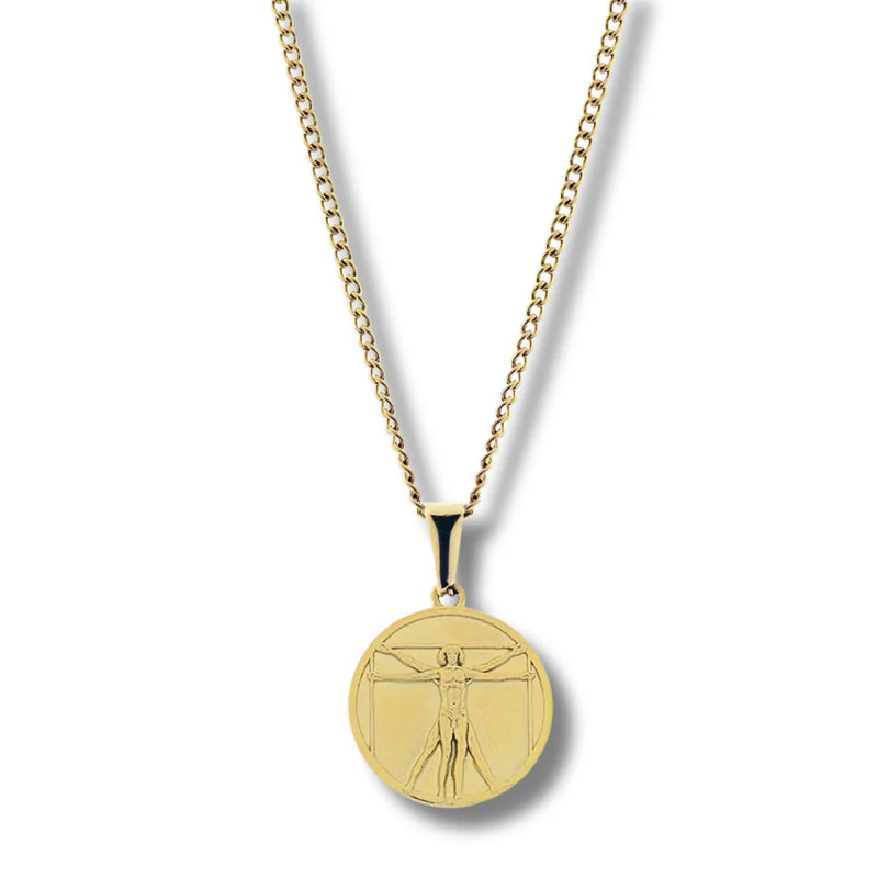 Gold Vitruvian Man Pendant Necklace