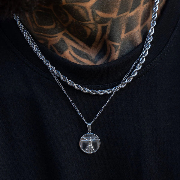 Silver Vitruvian Man Pendant Necklace